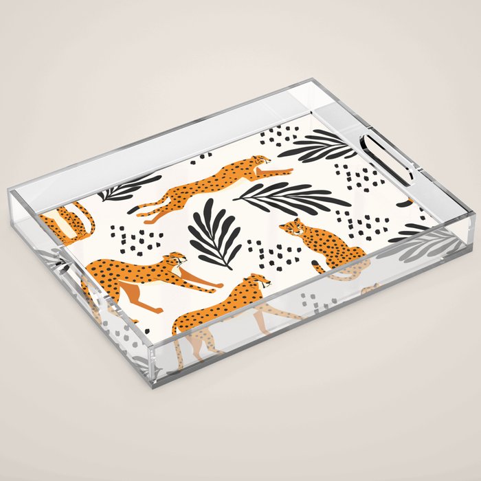 Cheetahs pattern on white Acrylic Tray Gallery Image 1