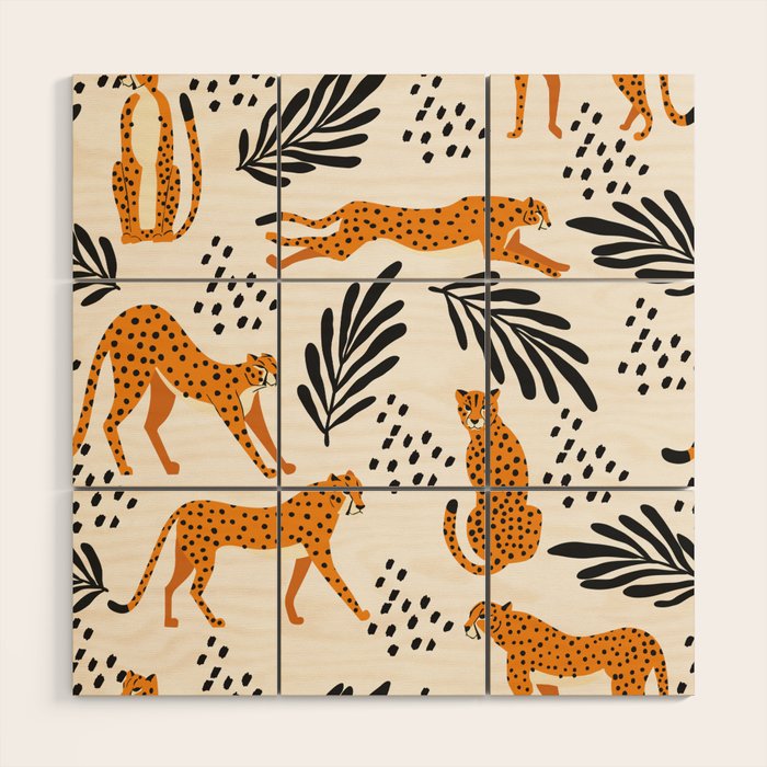 Cheetahs pattern on white Wood Wall Art Gallery Image 1