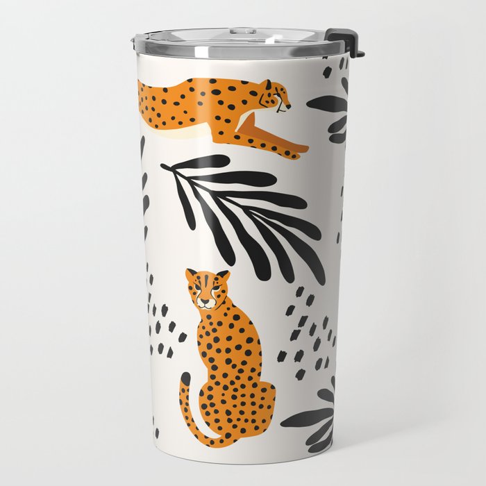 Cheetahs pattern on white Travel Mug Gallery Image 2