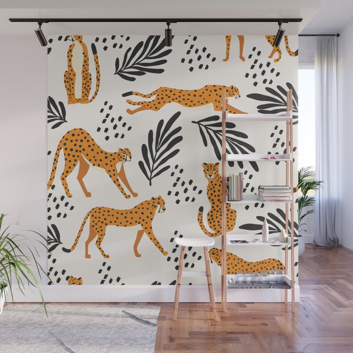 Cheetahs pattern on white Wall Mural Gallery Image 1