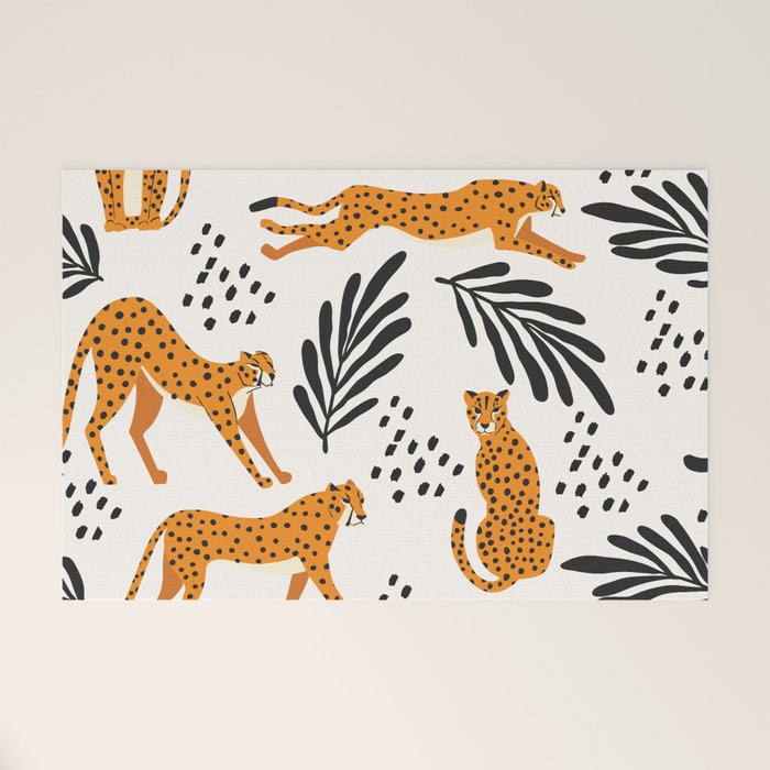 Cheetahs pattern on white Welcome Mat Gallery Image 1