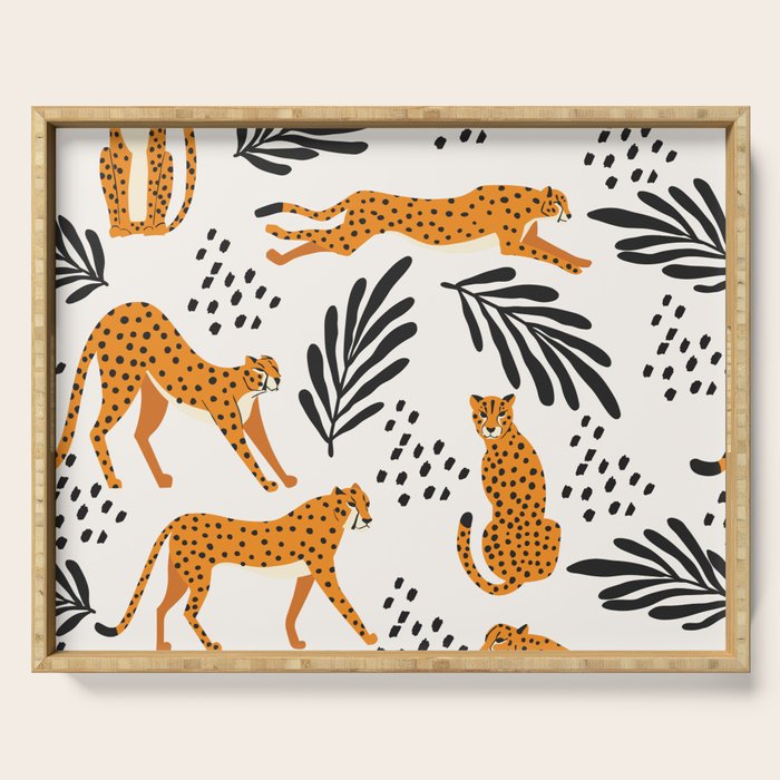 Cheetahs pattern on white Serving Tray Gallery Image 1