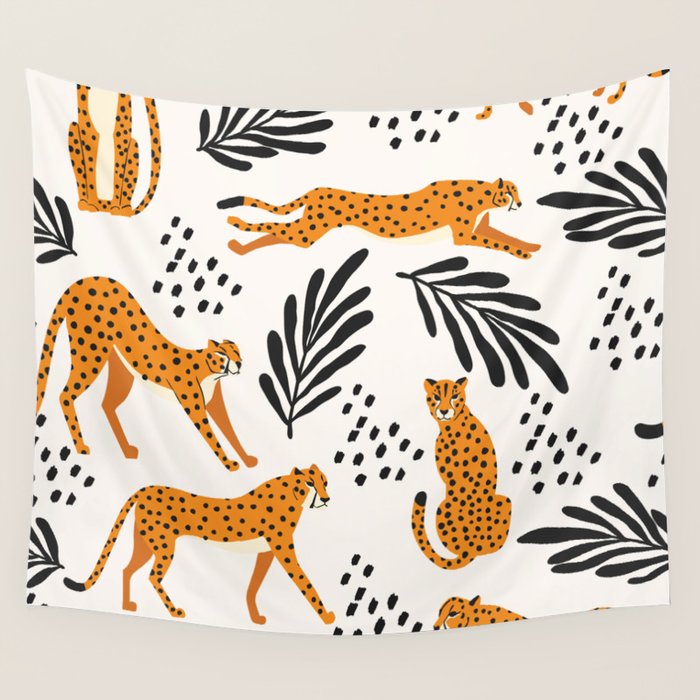 Cheetahs pattern on white Wall Tapestry Gallery Image 4