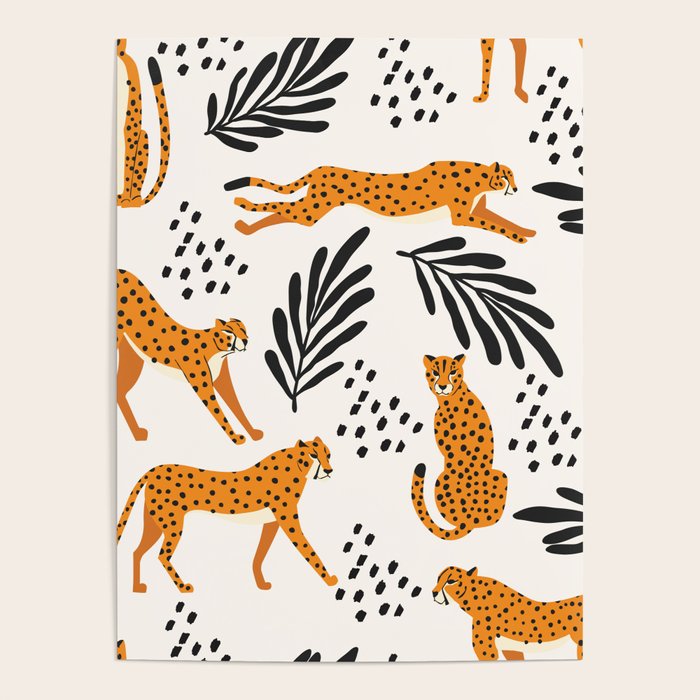Cheetahs pattern on white Poster Gallery Image 4