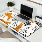 Cheetahs pattern on white Desk Mat Gallery Image 2