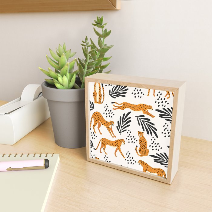 Cheetahs pattern on white Mini Art Print Gallery Image 2