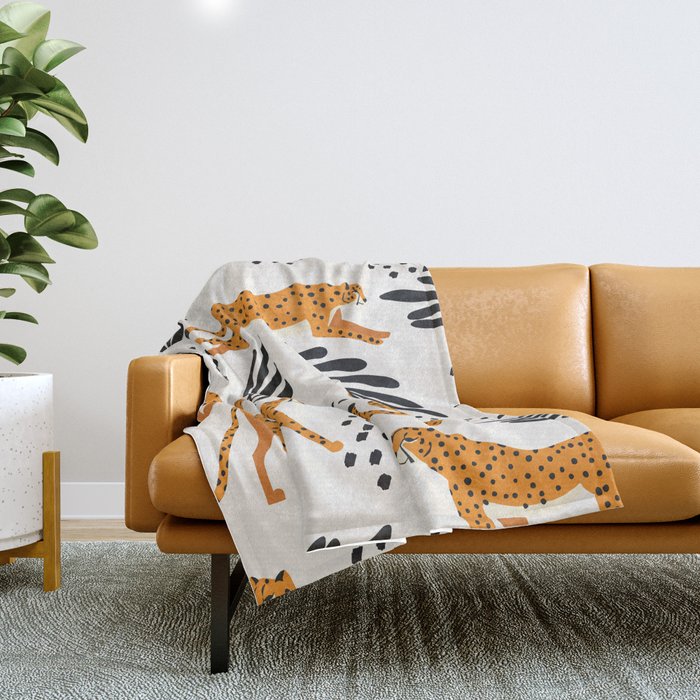 Cheetahs pattern on white Throw Blanket Gallery Image 1