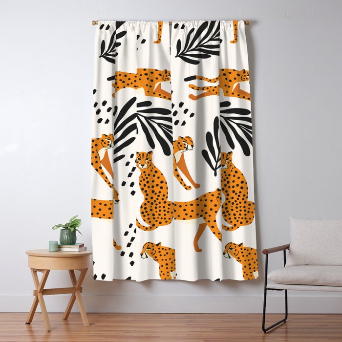 Cheetahs pattern on white Window Curtain Gallery Image 1