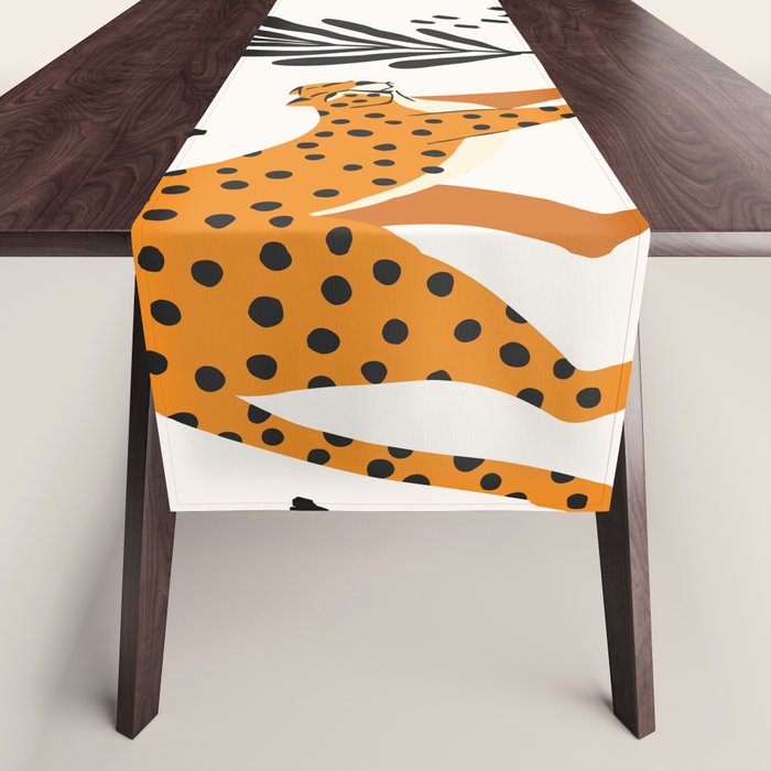 Cheetahs pattern on white Table Runner Gallery Image 1