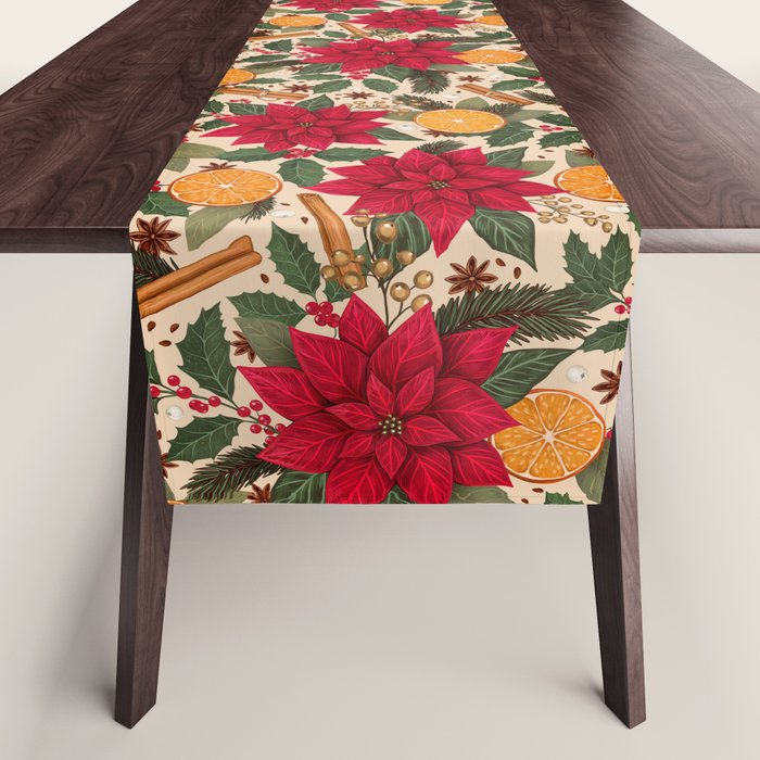 Poinsettia Flowers and Spices Table Runner Gallery Image 1