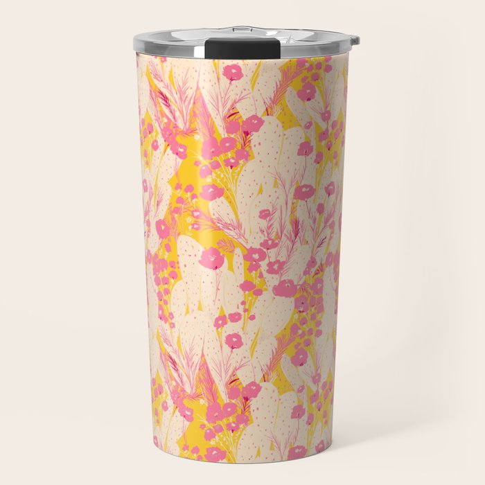 Desert Flowers - pink & yellow Travel Mug Gallery Image 1