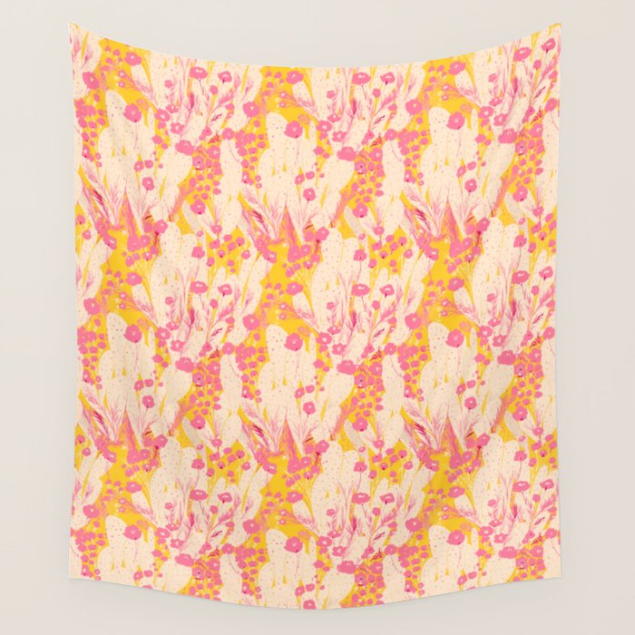Desert Flowers - pink & yellow Wall Tapestry Gallery Image 4
