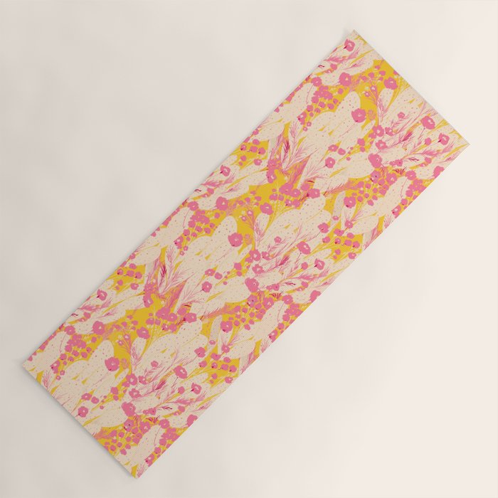 Desert Flowers - pink & yellow Yoga Mat Gallery Image 1