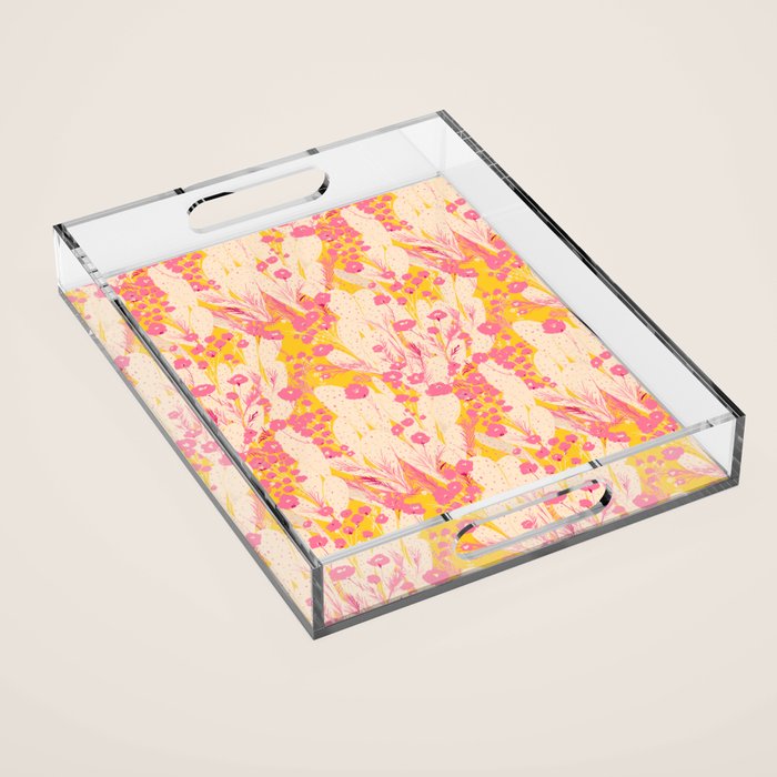 Desert Flowers - pink & yellow Acrylic Tray Gallery Image 1