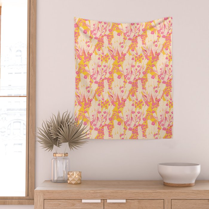 Desert Flowers - pink & yellow Wall Tapestry Gallery Image 2