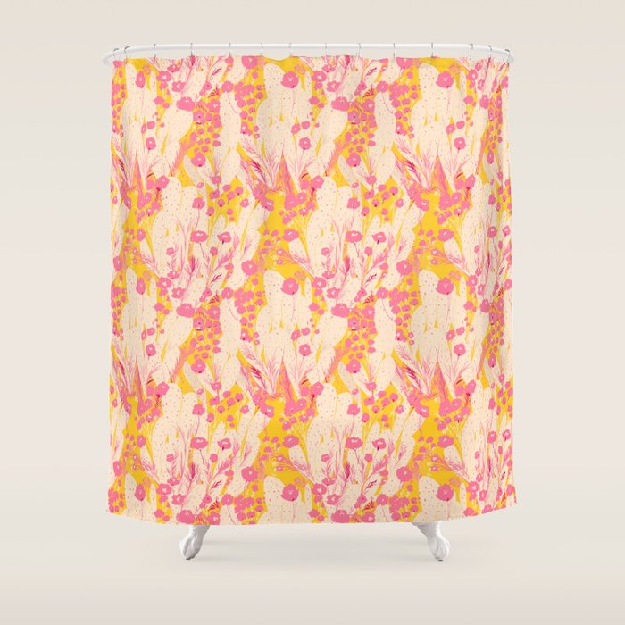 Desert Flowers - pink & yellow Shower Curtain Gallery Image 1