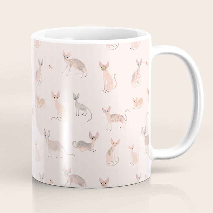 Sphynx Cats - No Furr Don't Care - Cat Pink Coffee Mug Gallery Image 1