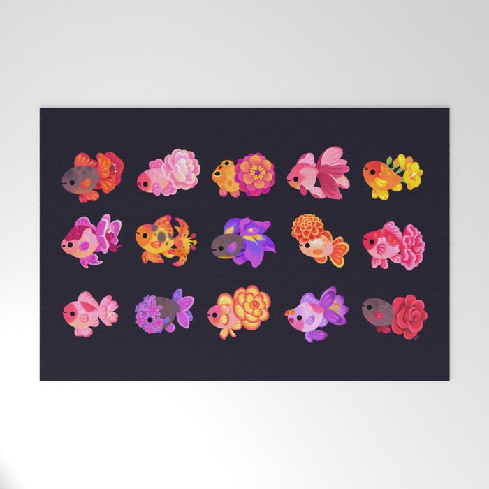 Flower goldfish - dark Welcome Mat Gallery Image 1