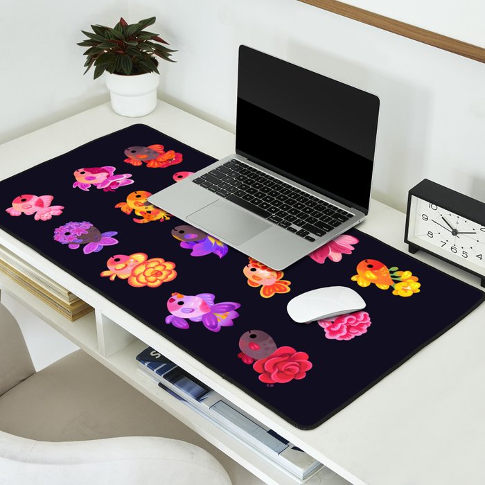 Flower goldfish - dark Desk Mat Gallery Image 2
