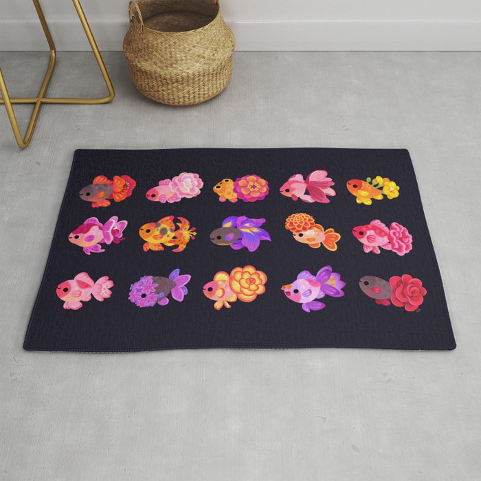 Flower goldfish - dark Rug Gallery Image 1