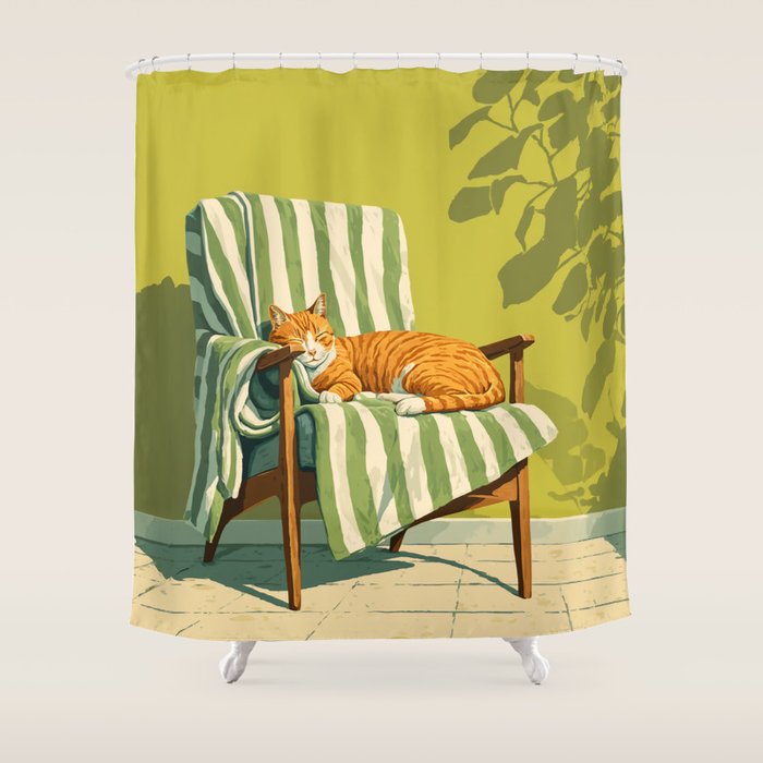 Sleeping Ginger Cat Sunshine Shower Curtain Gallery Image 1