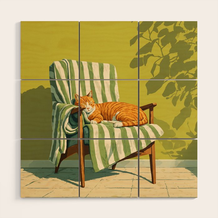 Sleeping Ginger Cat Sunshine Wood Wall Art Gallery Image 1