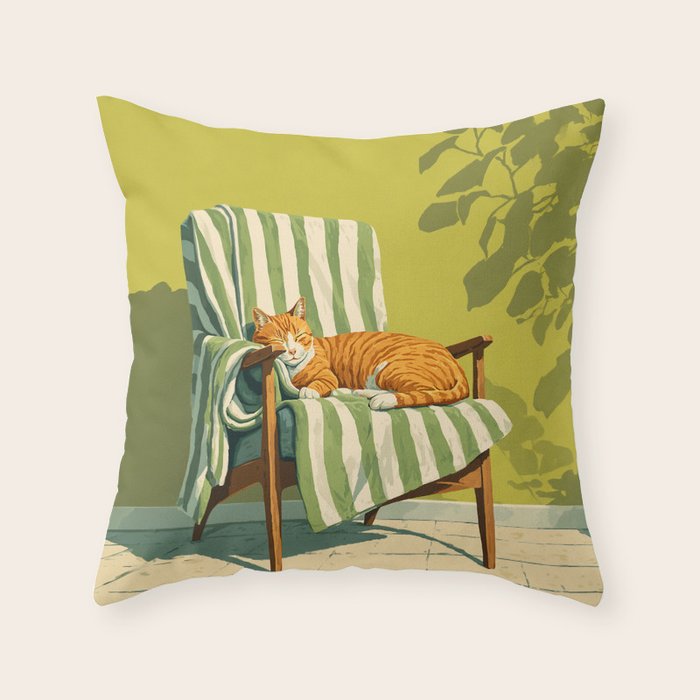 Sleeping Ginger Cat Sunshine Throw Pillow Gallery Image 1