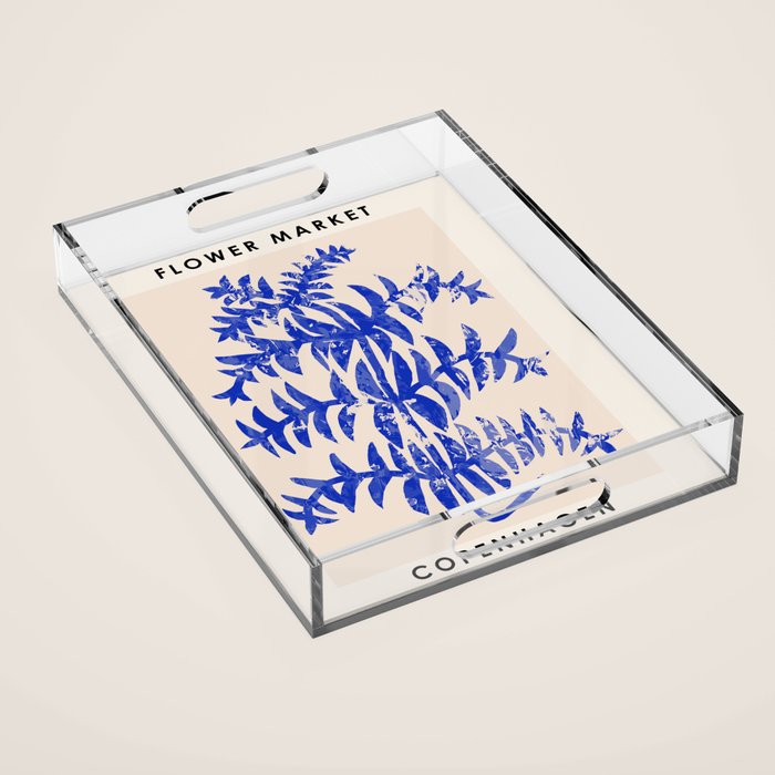Blue leaves, Flower market print, Botanical poster, Floral wall art, Boho poster Acrylic Tray Gallery Image 1