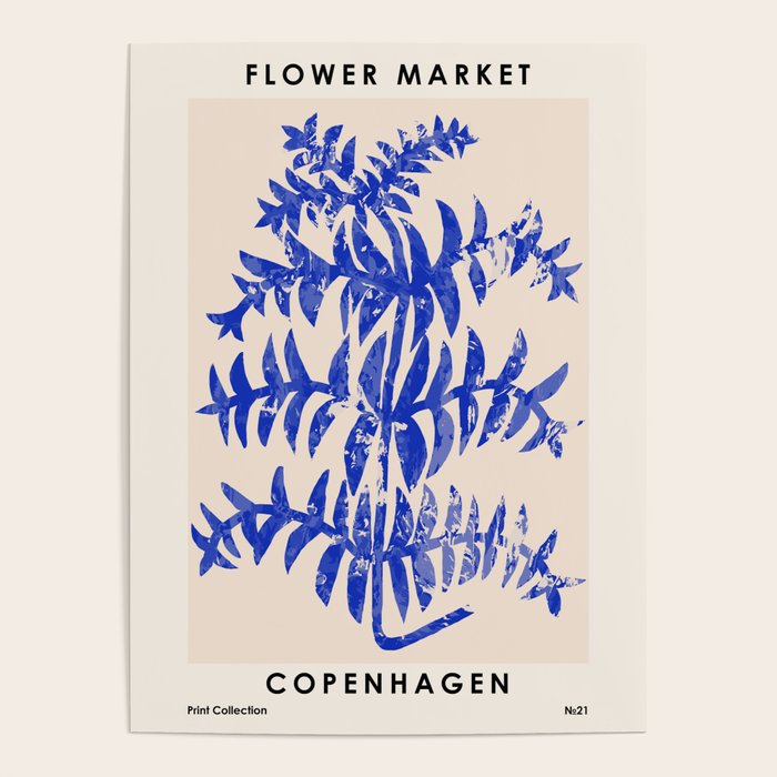 Blue leaves, Flower market print, Botanical poster, Floral wall art, Boho poster Poster Gallery Image 1