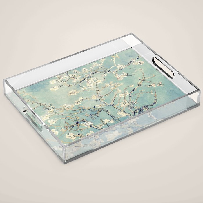 Van Gogh Almond Blossoms Muted Teal Cream Acrylic Tray Gallery Image 1