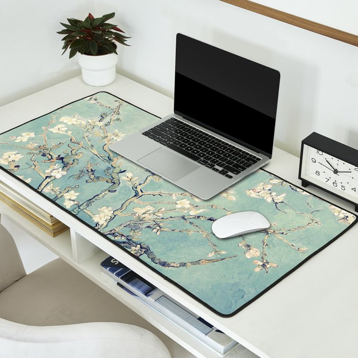 Van Gogh Almond Blossoms Muted Teal Cream Desk Mat Gallery Image 2