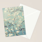 Van Gogh Almond Blossoms Muted Teal Cream Stationery Card Gallery Image 2