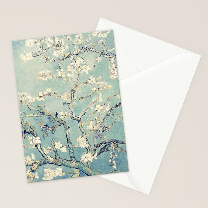 Van Gogh Almond Blossoms Muted Teal Cream Stationery Card Gallery Image 2