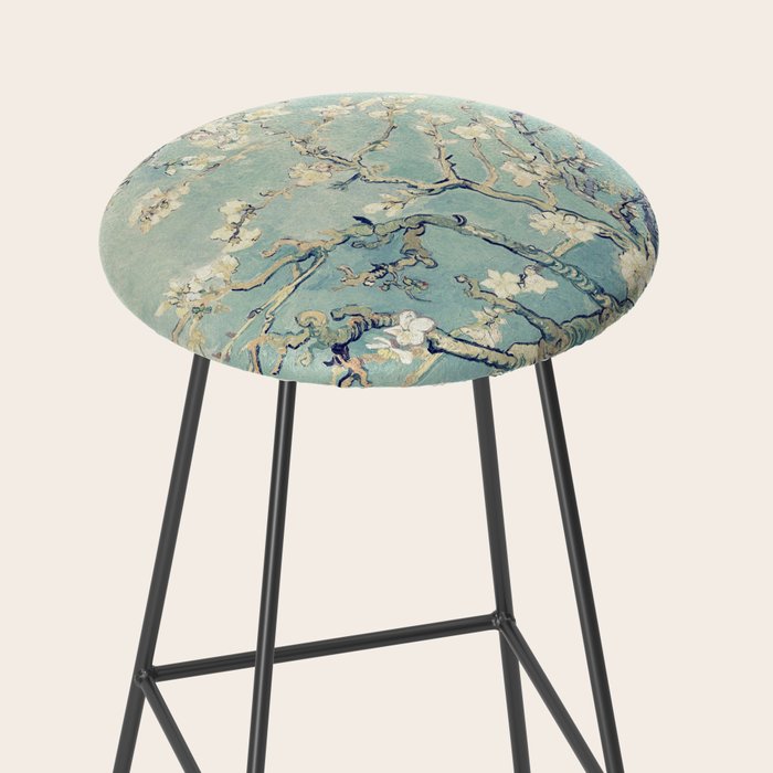 Van Gogh Almond Blossoms Muted Teal Cream Stool Gallery Image 2