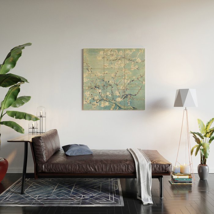 Van Gogh Almond Blossoms Muted Teal Cream Wood Wall Art Gallery Image 2