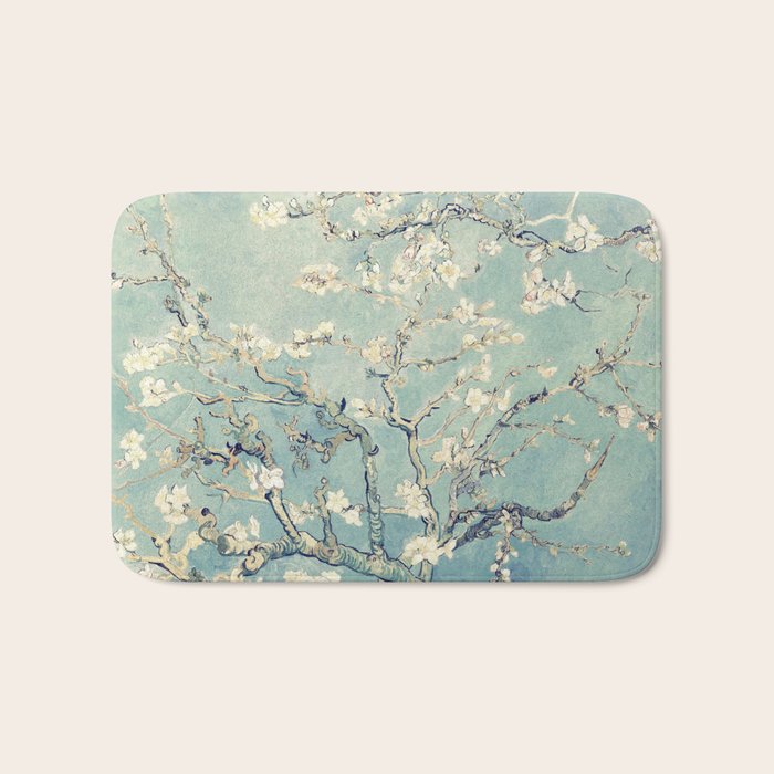 Van Gogh Almond Blossoms Muted Teal Cream Bath Mat Gallery Image 1