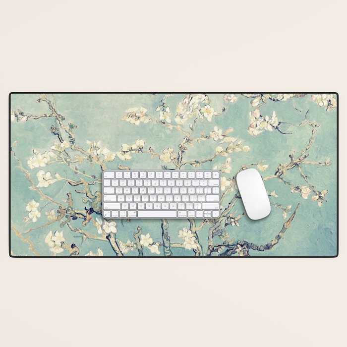 Van Gogh Almond Blossoms Muted Teal Cream Desk Mat Gallery Image 1