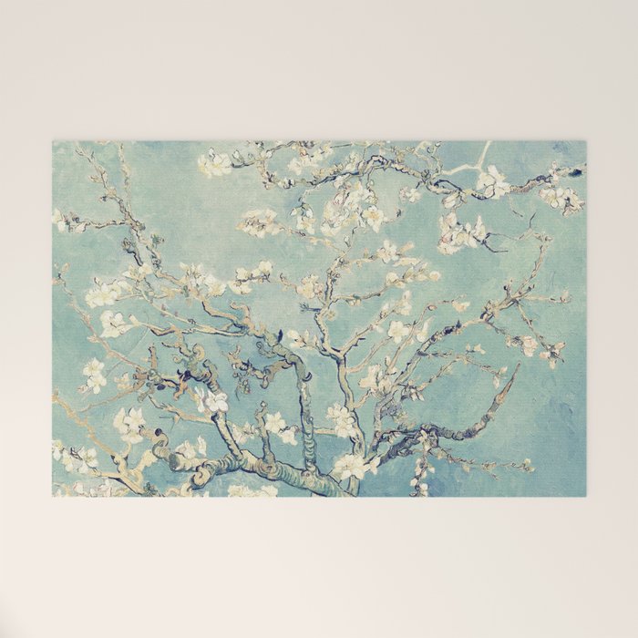 Van Gogh Almond Blossoms Muted Teal Cream Welcome Mat Gallery Image 1