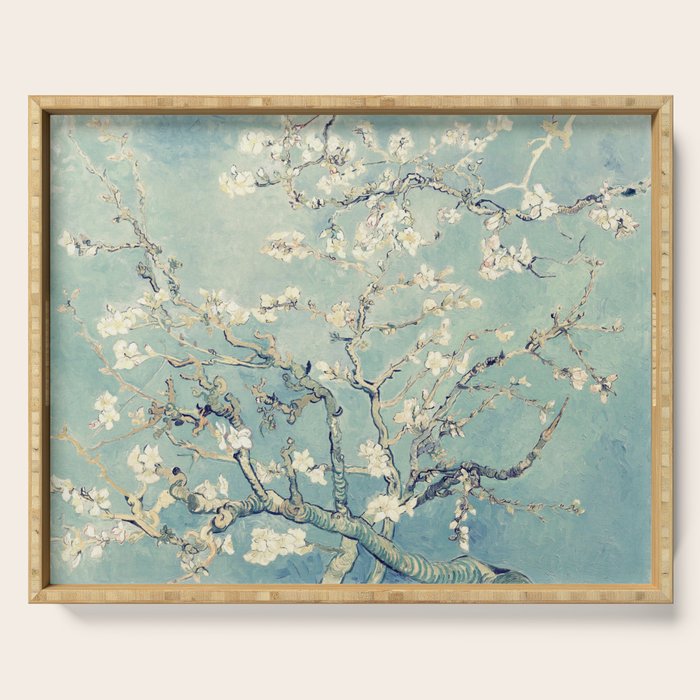 Van Gogh Almond Blossoms Muted Teal Cream Serving Tray Gallery Image 1