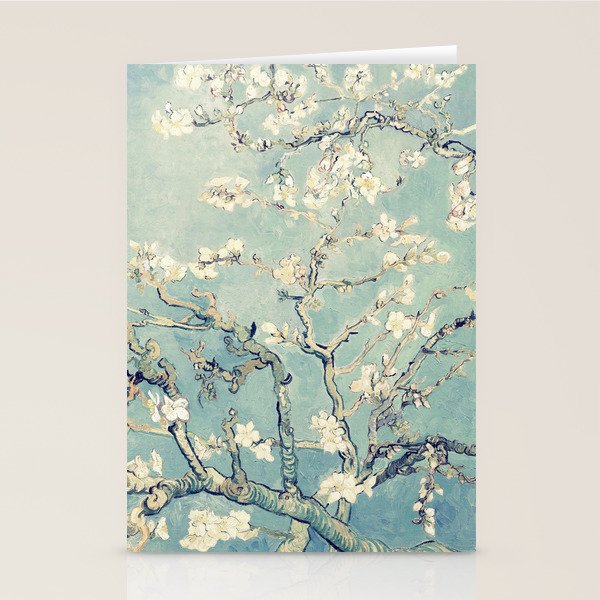 Van Gogh Almond Blossoms Muted Teal Cream Stationery Card Gallery Image 2