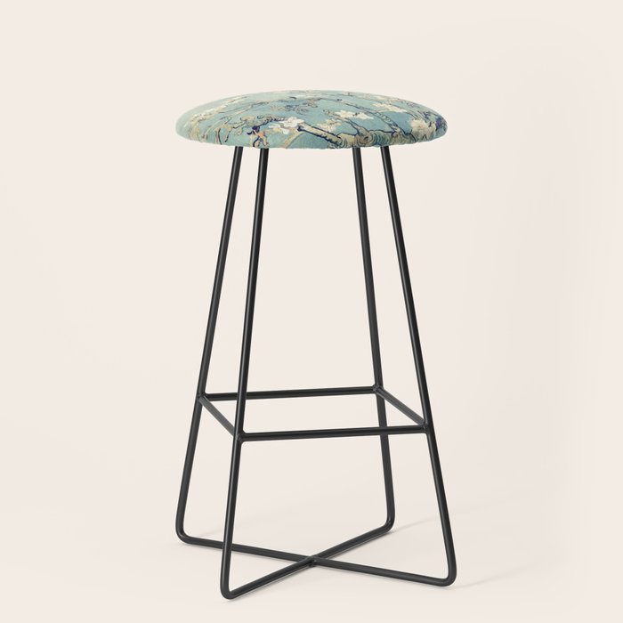 Van Gogh Almond Blossoms Muted Teal Cream Stool Gallery Image 1
