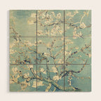 Van Gogh Almond Blossoms Muted Teal Cream Wood Wall Art Gallery Image 1