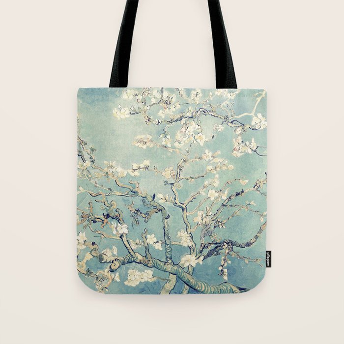 Van Gogh Almond Blossoms Muted Teal Cream Tote Bag Gallery Image 1