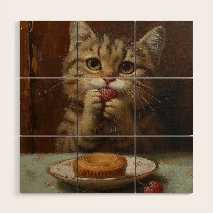 Strawberry Tart Cat Wood Wall Art Gallery Image 1