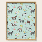 Horses and Small Flowers, Mint Blue, Horse Decor, Floral Print, Horse Art Serving Tray Gallery Image 1