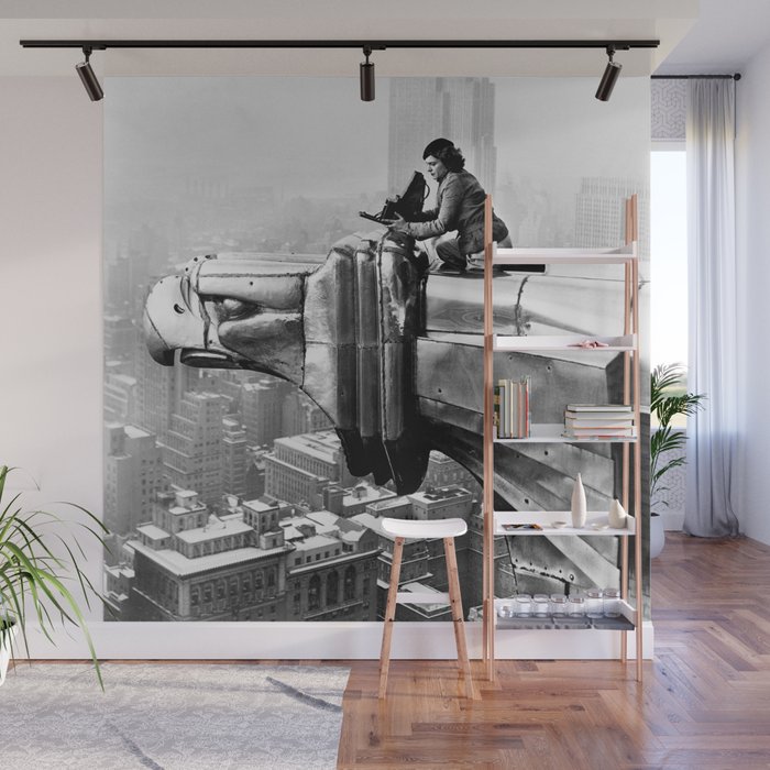 1930 Margaret Bourke-White atop of the world New York City skyline black and white photograph Wall Mural Gallery Image 1