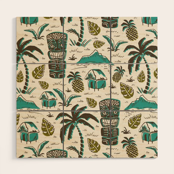 Tiki Party - Ivory Aqua Wood Wall Art Gallery Image 1