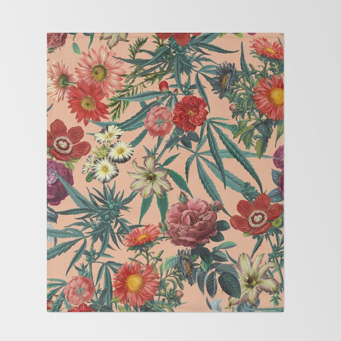 Marijuana and Floral Pattern Throw Blanket Gallery Image 2