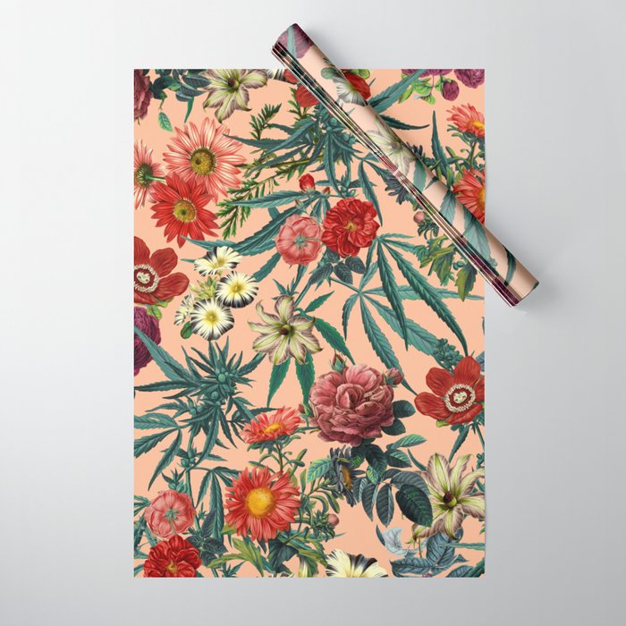 Marijuana and Floral Pattern Wrapping Paper Gallery Image 1
