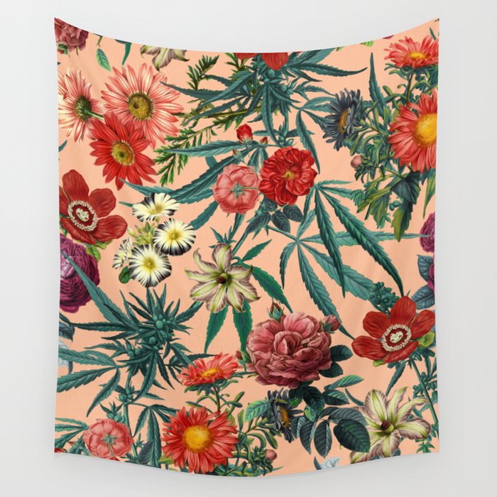 Marijuana and Floral Pattern Wall Tapestry Gallery Image 4